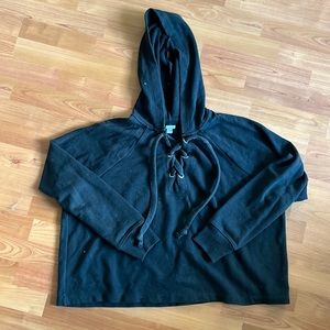 Aerie Cropped Lace-up Black Hoodie Size Medium